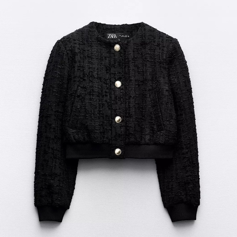 Zara Classic Tweed Bomber Blazer Jacket